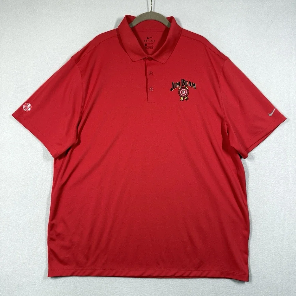 Nike Polo Shirt Mens XXL 2XL Red Jim Beam Whiskey Logo Golf Performance Logo